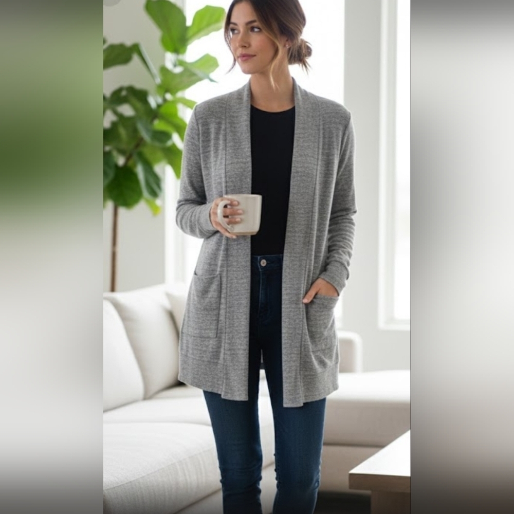 LOFT Heather Gray Open Front Cardigan